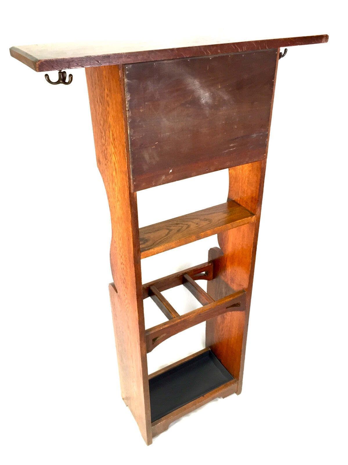 photo vintage Antique Arts & Crafts Oak Wooden Entrance Hall Coat Stand / Umbrella Rack C.1900