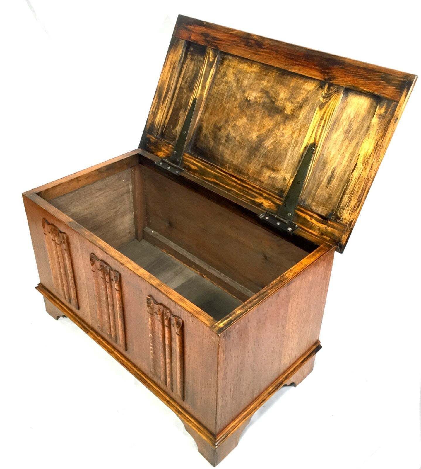 Vintage Wooden Oak Panelled Blanket Box / Coffer / Mid Century C.1950 / Antique photo 165.0