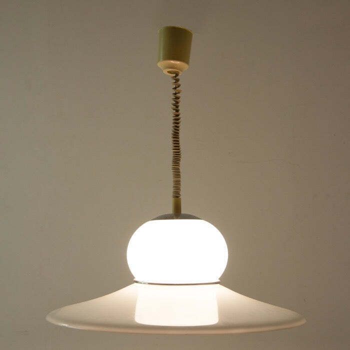 1970s Italian White Plexiglass Space Age Harvey Guzzini Hanging Pendant Light photo furniture