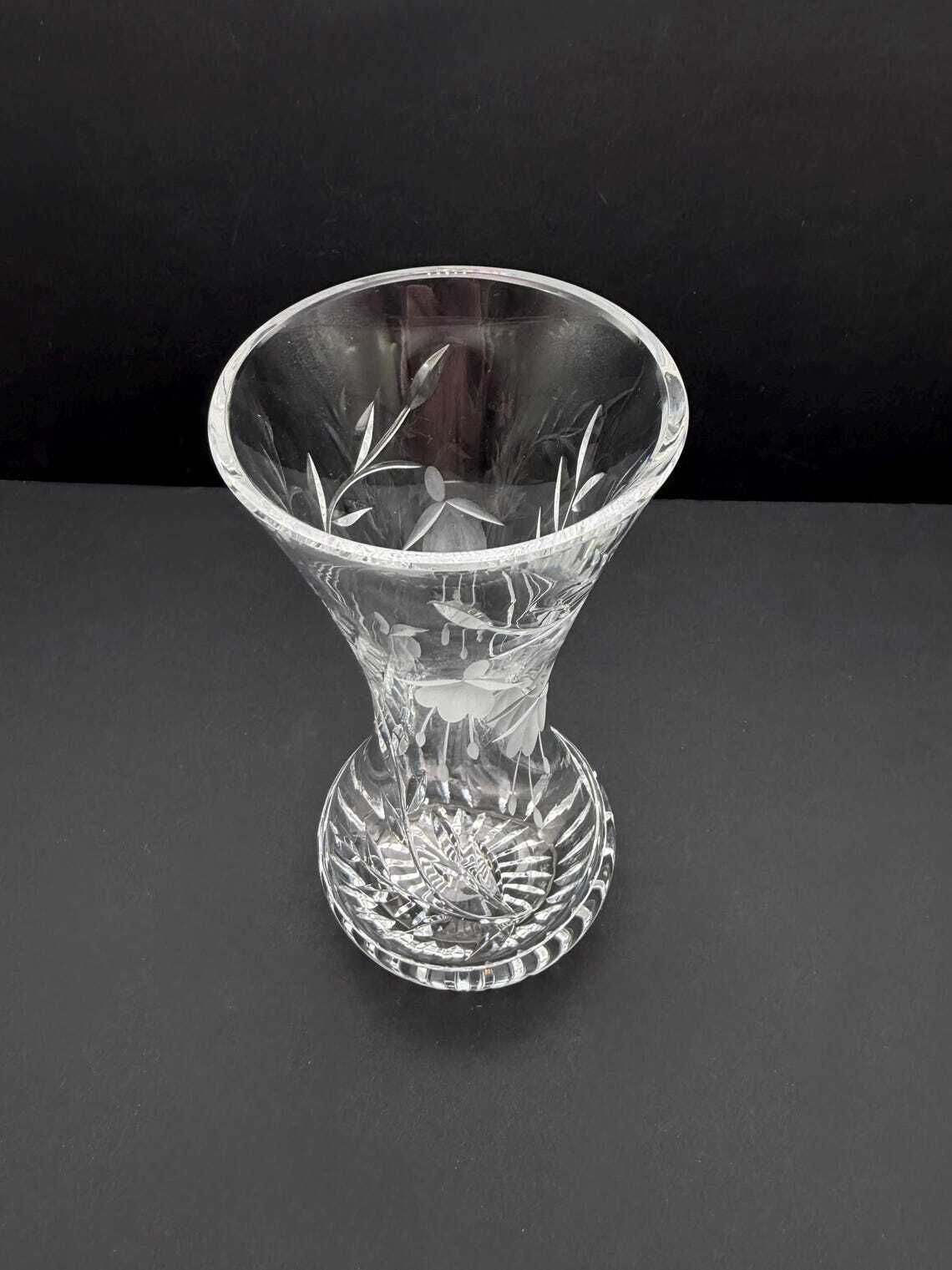 Vintage Royal Stuart Crystal Cascade Fuchsia Etched Vase photo buy