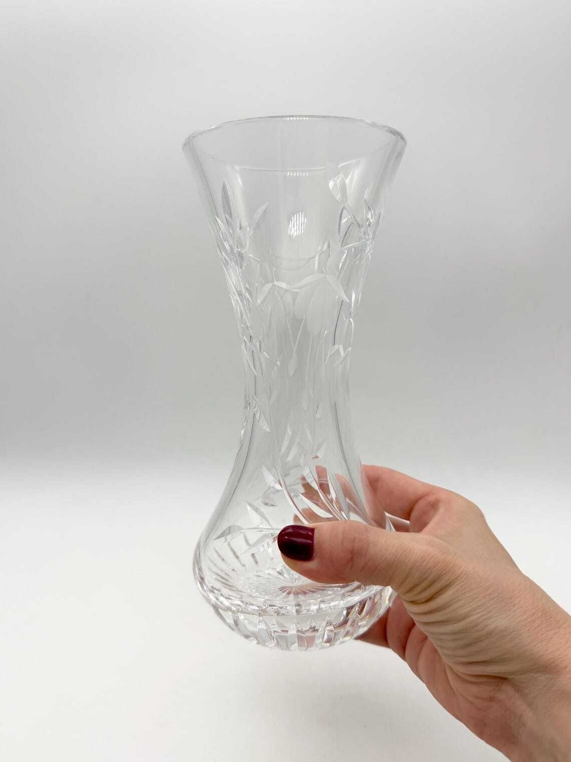 Vintage Royal Stuart Crystal Cascade Fuchsia Etched Vase photo vintage