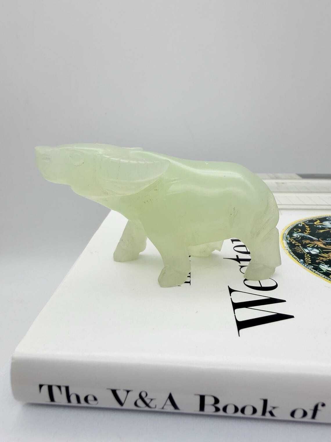 Vintage Hand Carved Chinese Jade Buffalo Figurine, Small Jade Buffalo Ornament