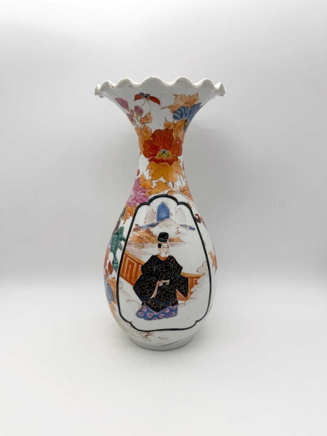 Antique Japanese Geisha & Samurai Floral Vase Circa 1900 photo furniture