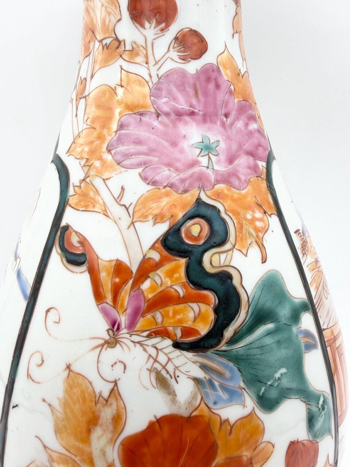 Antique Japanese Geisha & Samurai Floral Vase Circa 1900 photo 95.0