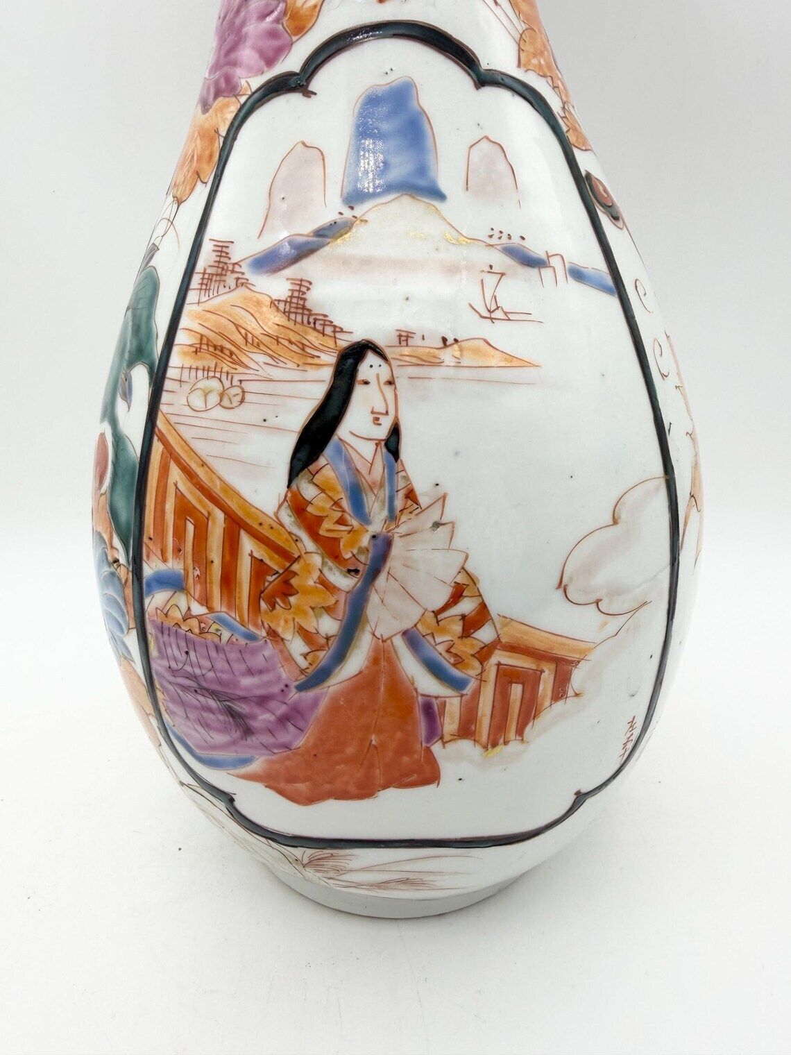 Antique Japanese Geisha & Samurai Floral Vase Circa 1900 photo vinterior
