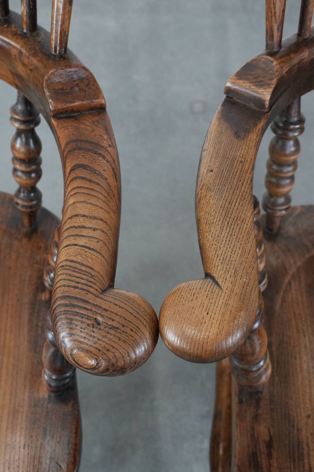 Set Of Two Antique English Highback Windsor Chairs From The 18th Century With A Beautiful Color Scheme photo vintage