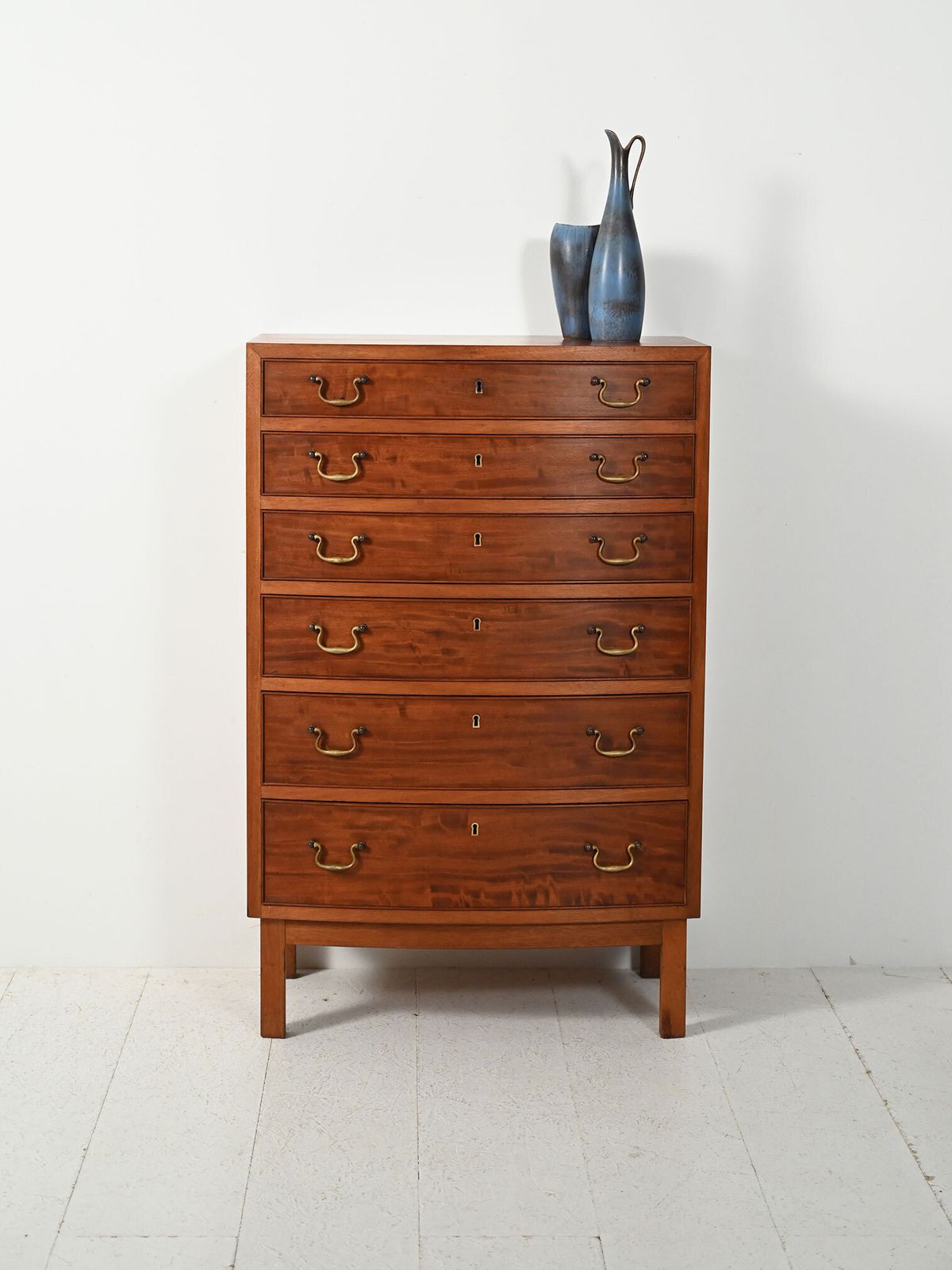Scandinavian Mahogany Chest Of Drawers With Brass Handles