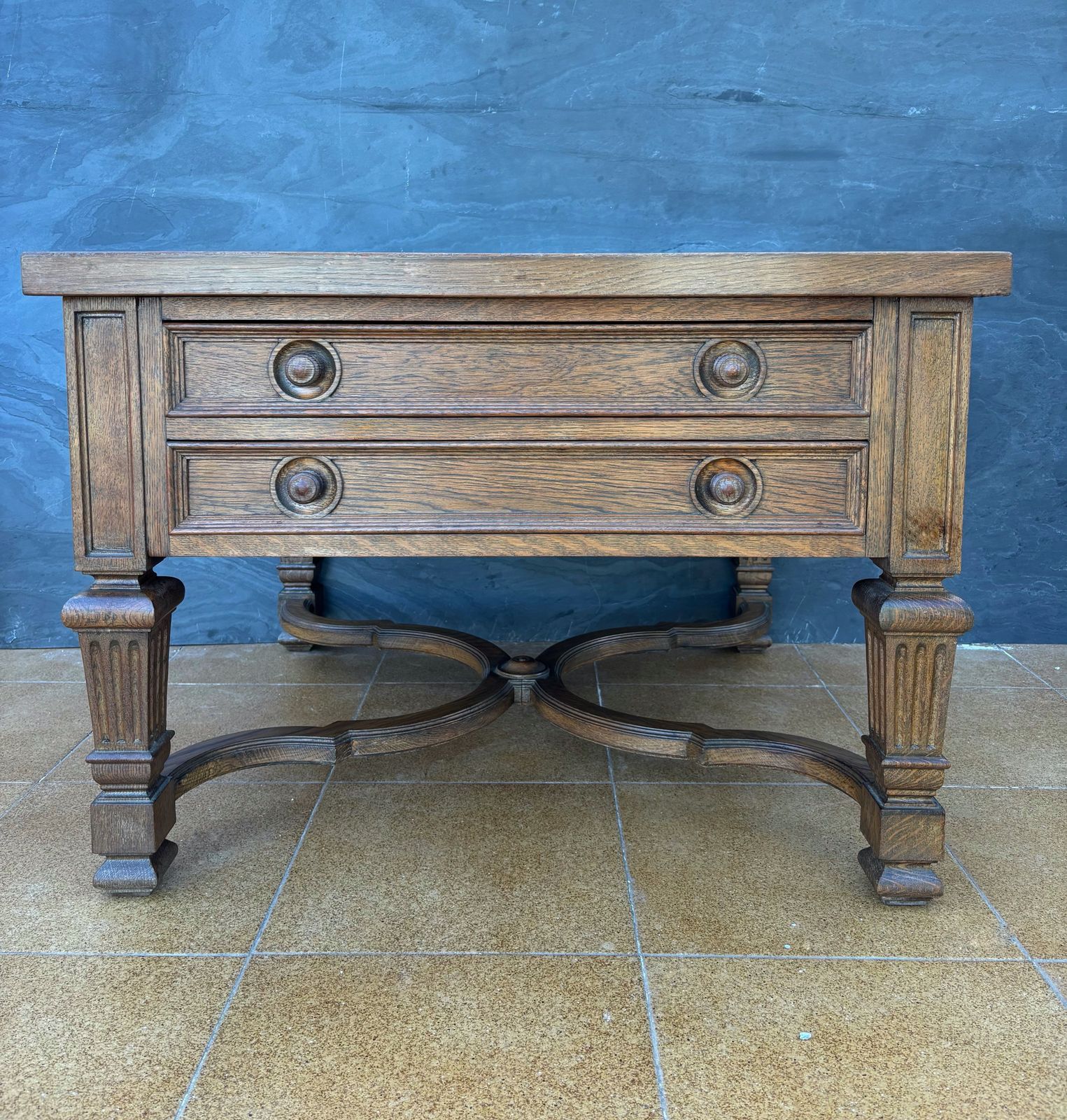 Pair Of Spanish Classical Revival Style Oak Side Tables, Mid 20th Century photo for sale
