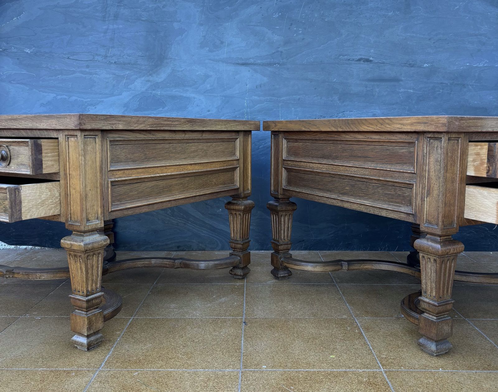 photo for sale Pair Of Spanish Classical Revival Style Oak Side Tables, Mid 20th Century
