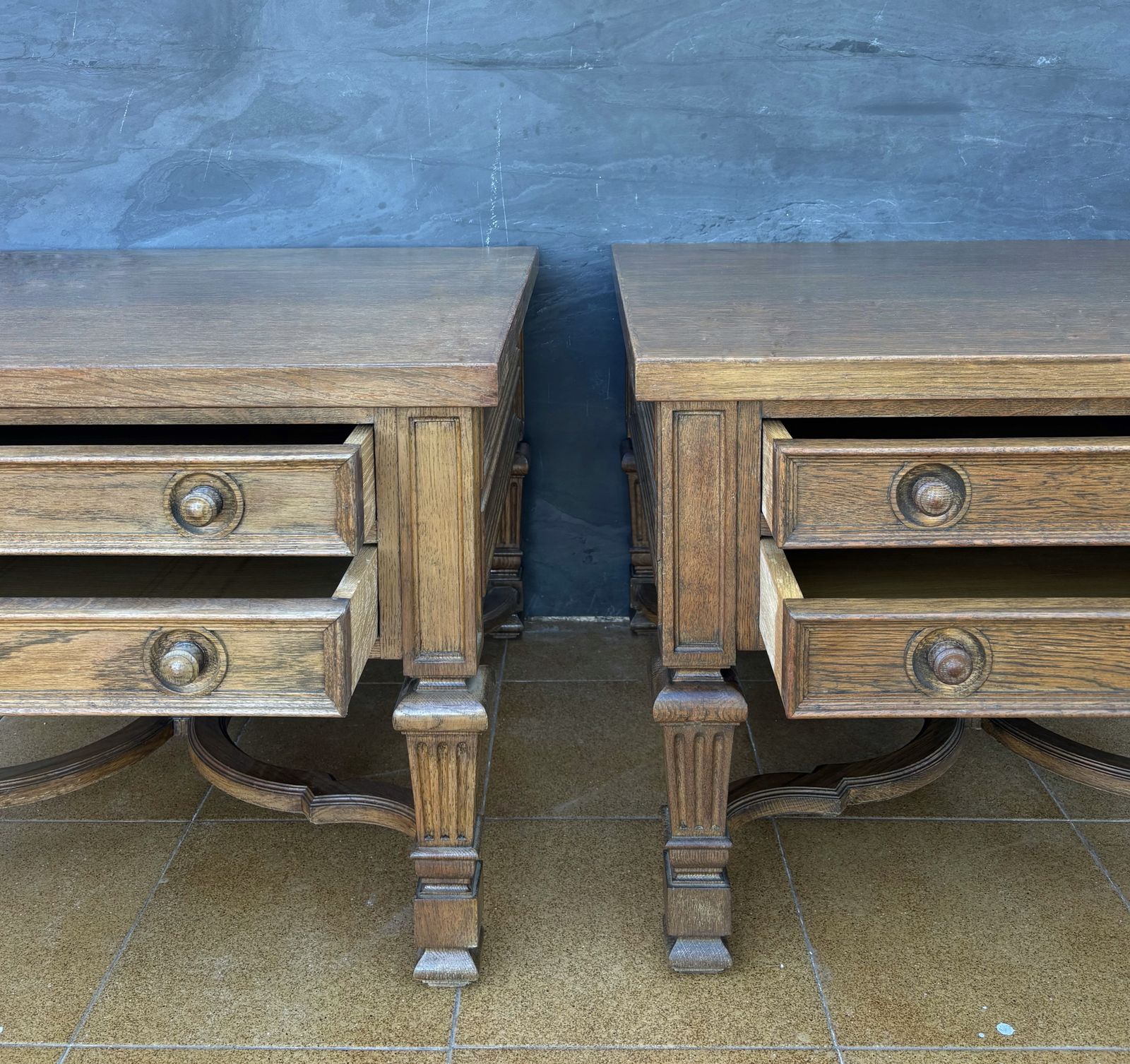 3490.0 Pair Of Spanish Classical Revival Style Oak Side Tables, Mid 20th Century photo