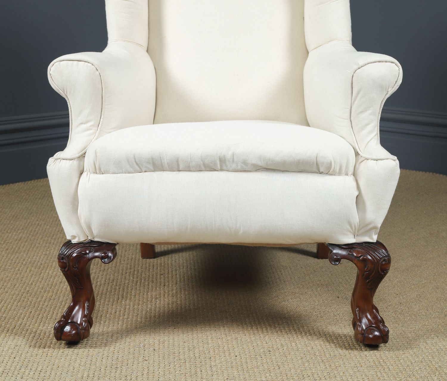 Antique English Chippendale Style Mahogany Wingback Chair / Armchair To Calico Stage (Circa 1860) photo for sale