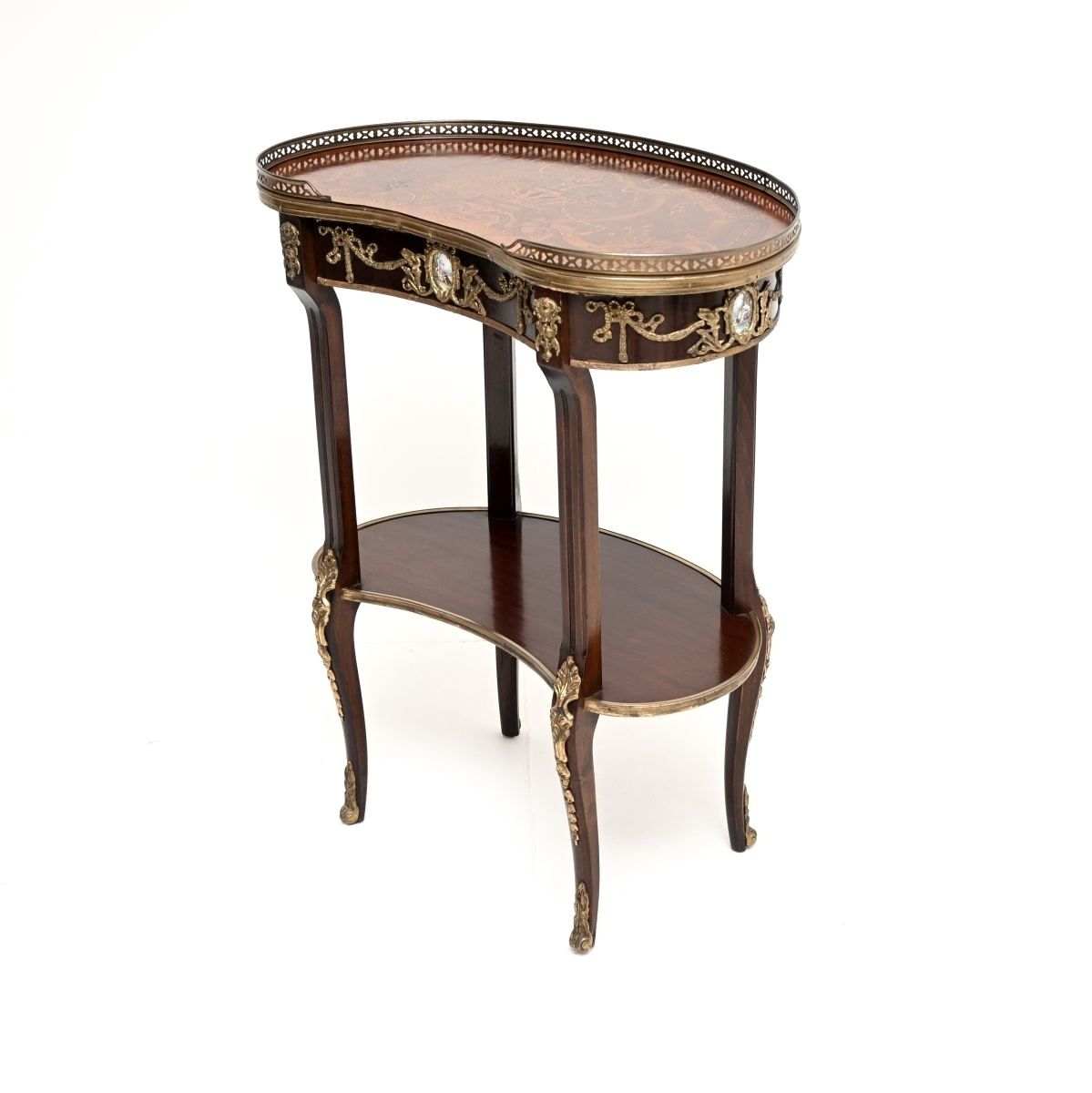 Antique French Style Inlaid Marquetry Kidney Side Table photo for sale