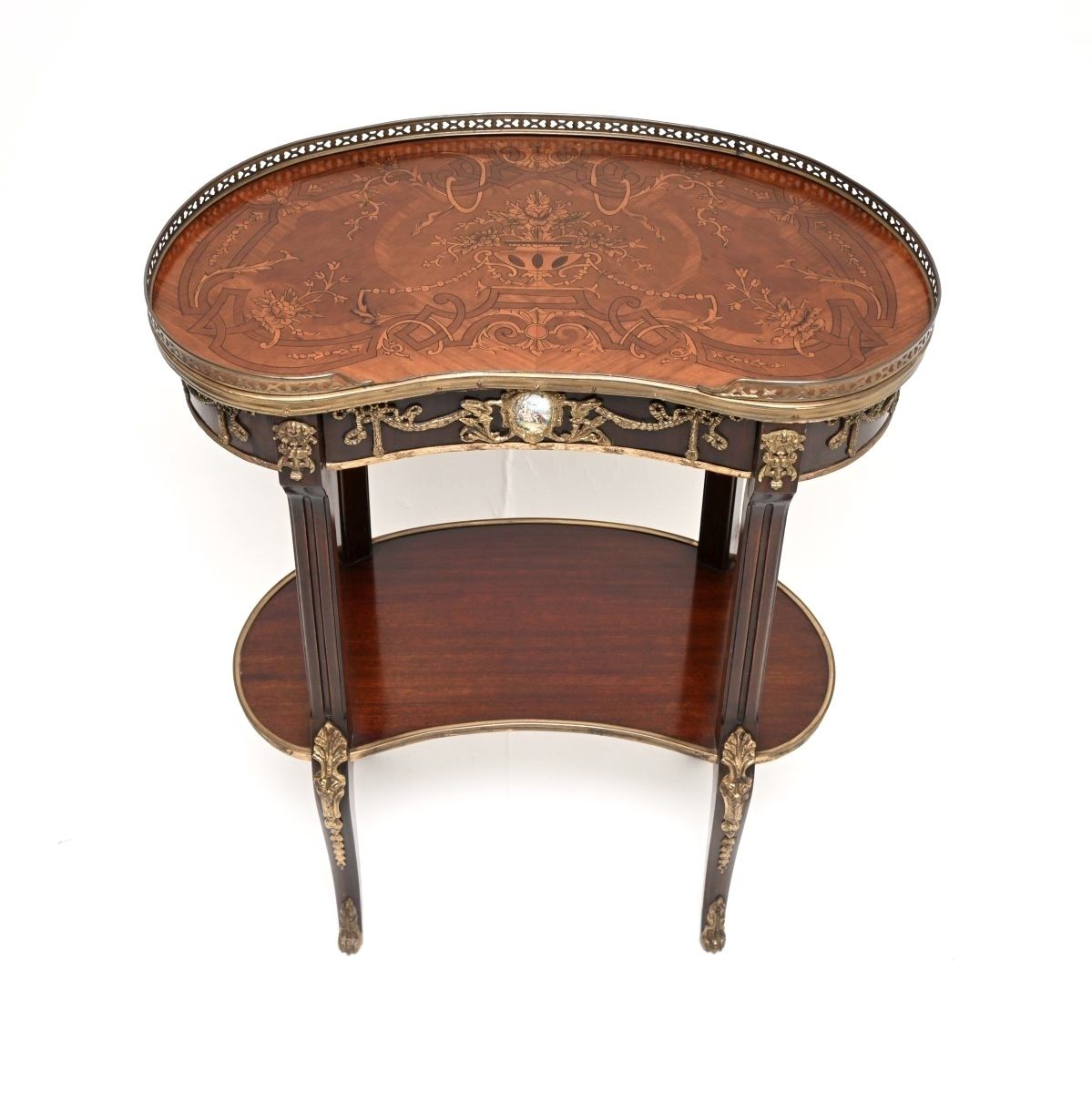 Antique French Style Inlaid Marquetry Kidney Side Table photo Furniture