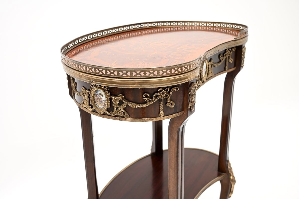 Antique French Style Inlaid Marquetry Kidney Side Table photo vintage