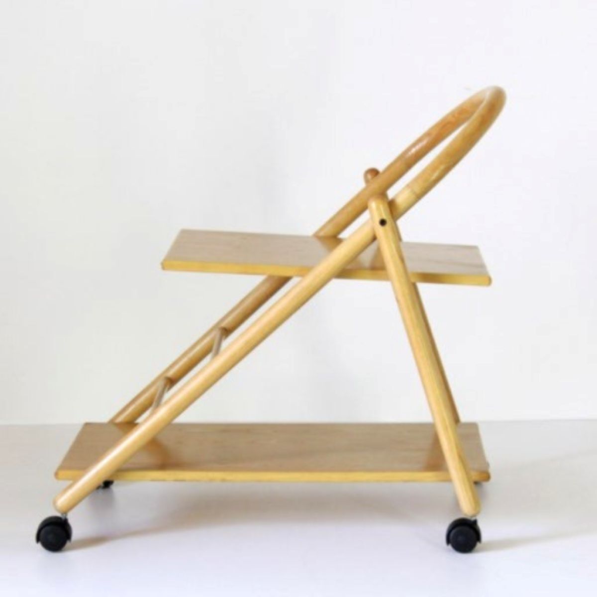 Vintage Bar Cart With Solid Wood Structure And Wheels, Italy 1980s photo furniture