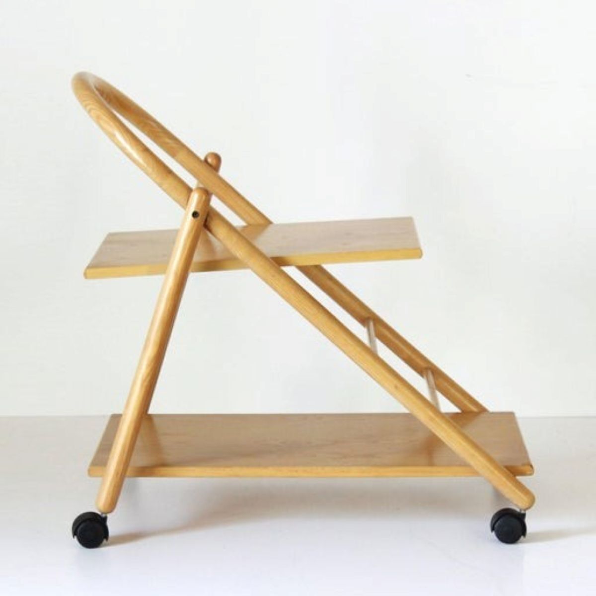 Vintage Bar Cart With Solid Wood Structure And Wheels, Italy 1980s photo Furniture