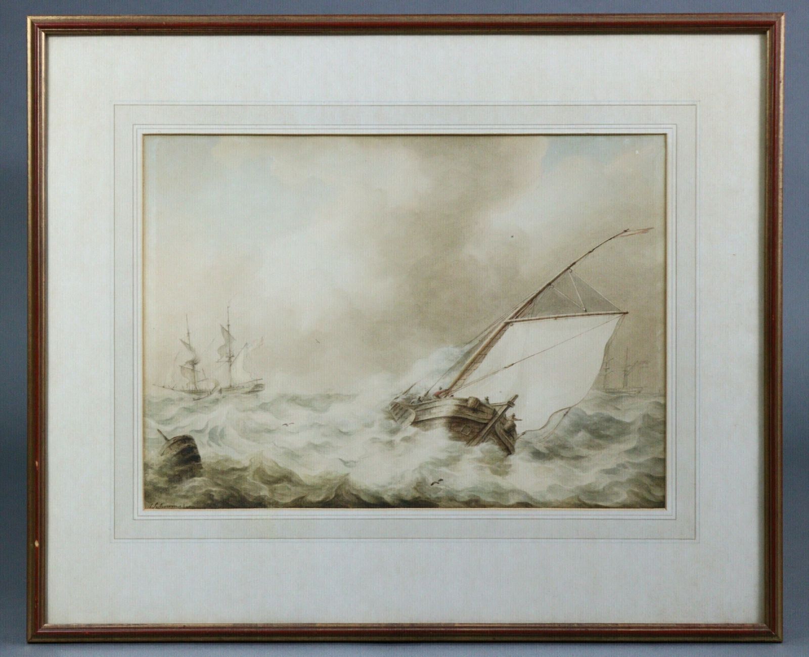 Martinus Schouman (Dutch, 1770 1848) Watercolour Seascape