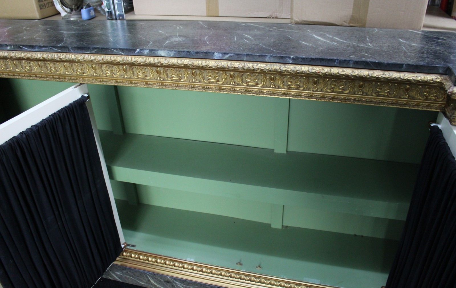 photo vintage Large Neoclassical Style Gilt And Painted Credenza With Simulated Marble Top