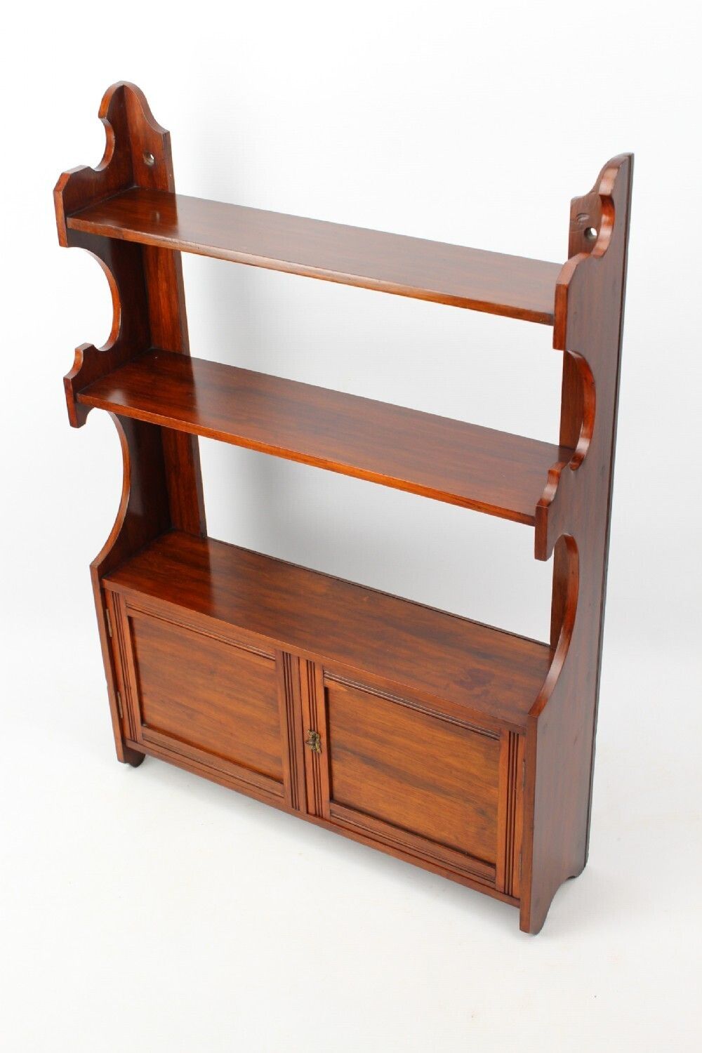 Large Victorian Walnut Hanging Wall Shelf & Cabinet photo for sale