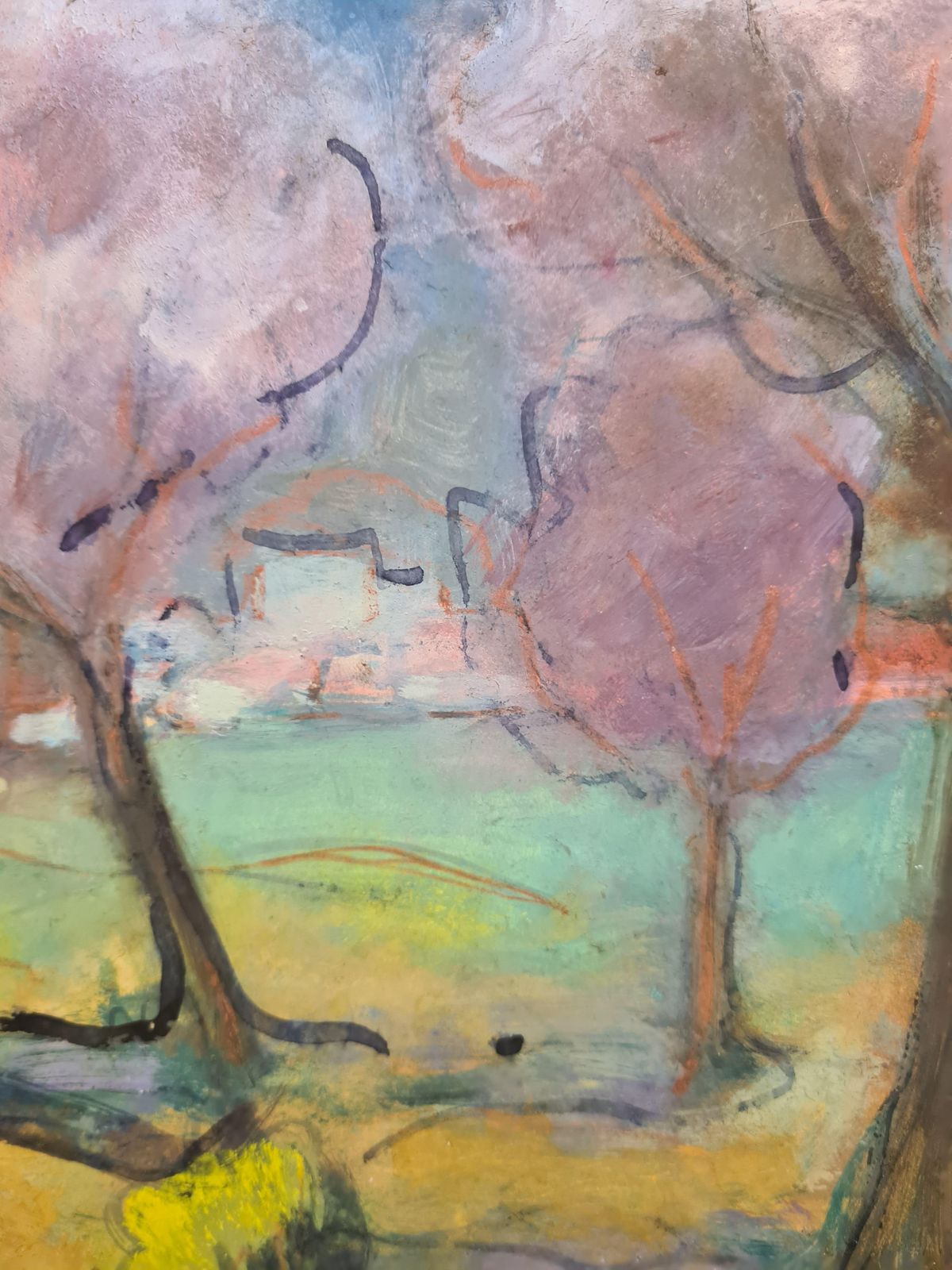 Jean Perretcherry Blossom, Fauvist Landscape Painting, Signed Gouache On Card, Mid Century photo vintage