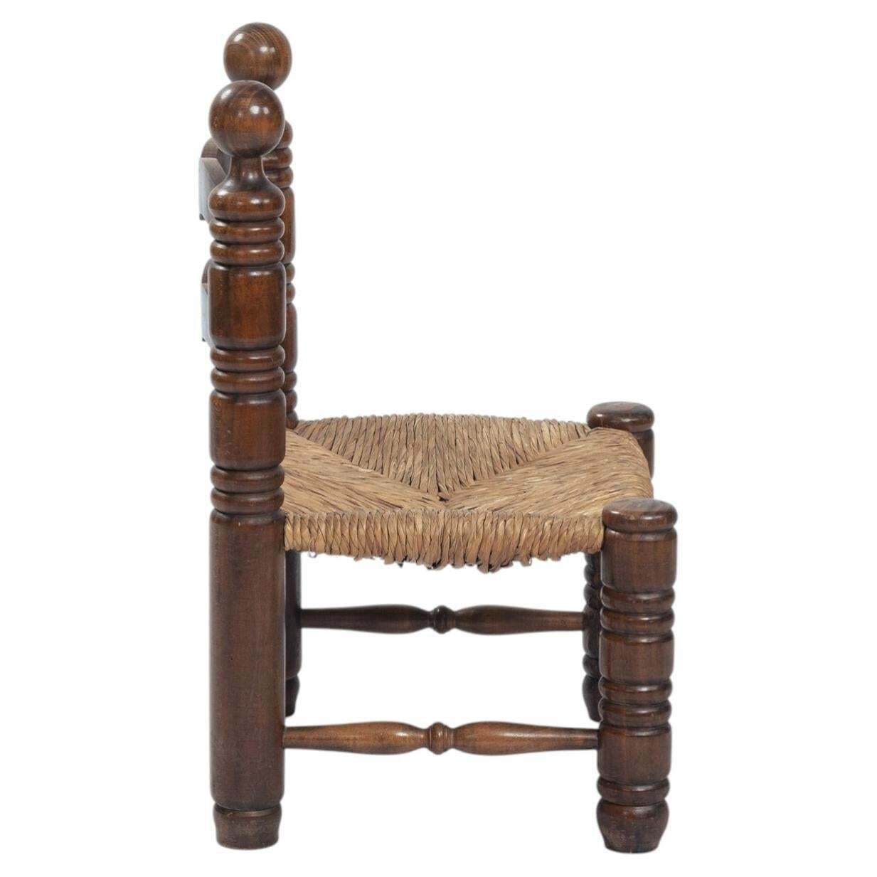 Low Oak Woven Straw Chair In The Manner Of Charles Dudouyt, 1940s photo furniture