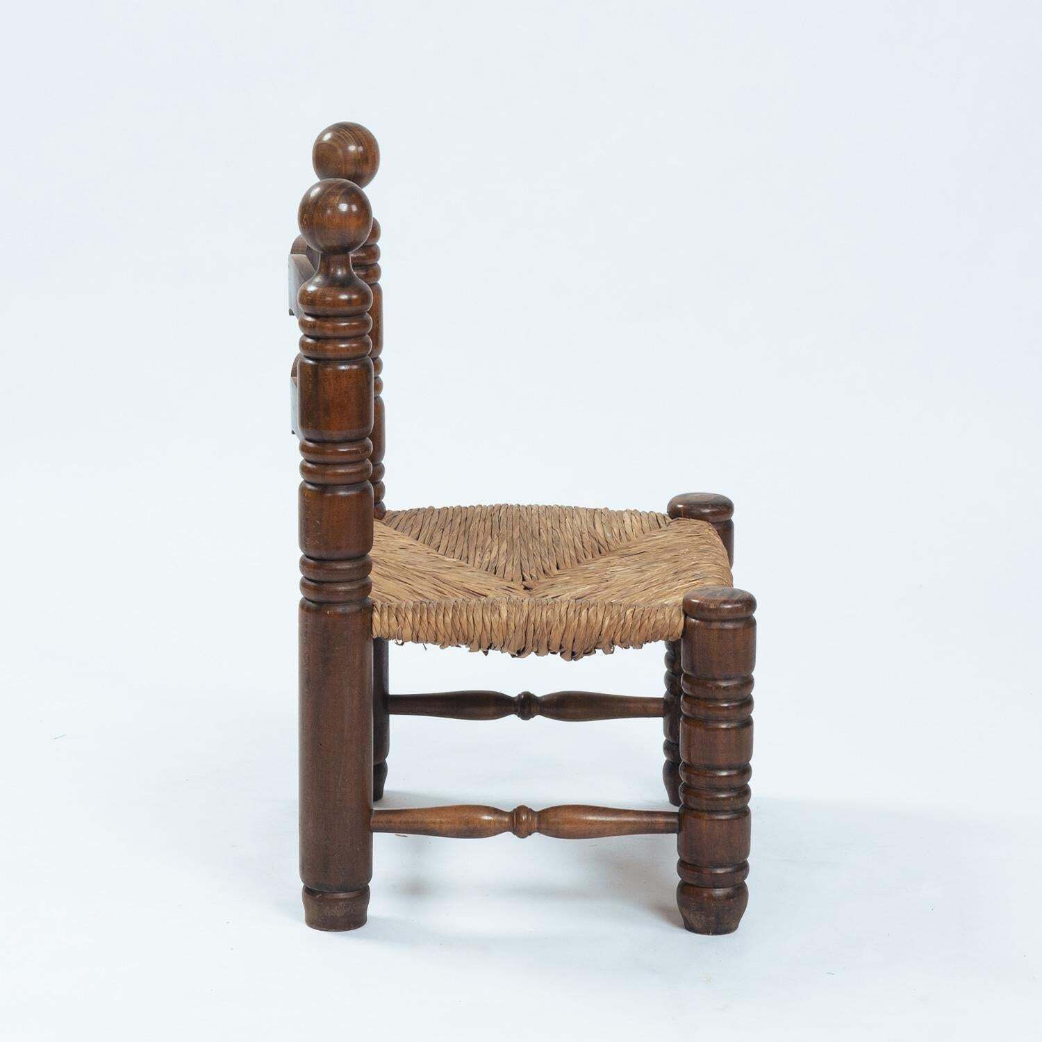 Low Oak Woven Straw Chair In The Manner Of Charles Dudouyt, 1940s photo Furniture