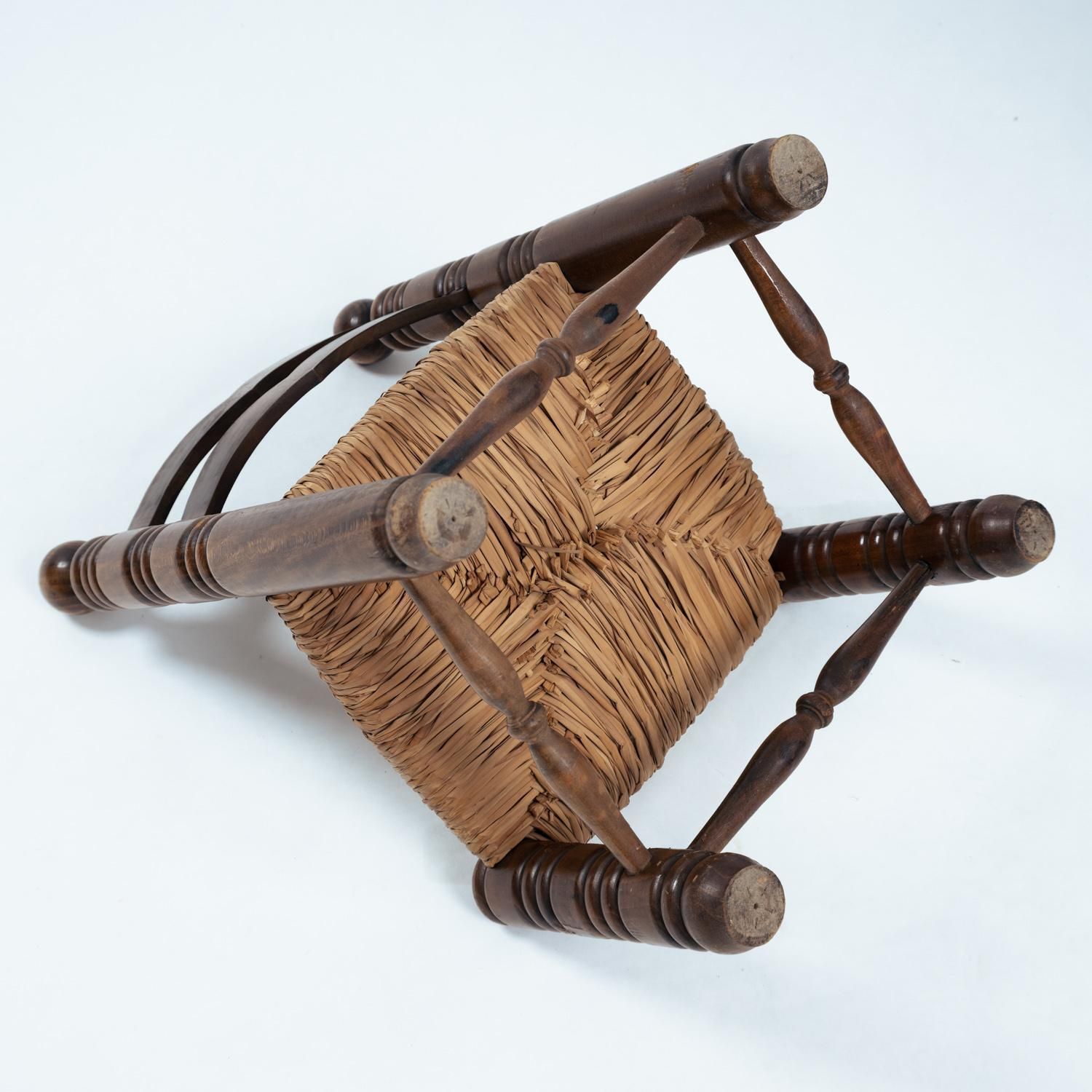 photo for sale Low Oak Woven Straw Chair In The Manner Of Charles Dudouyt, 1940s
