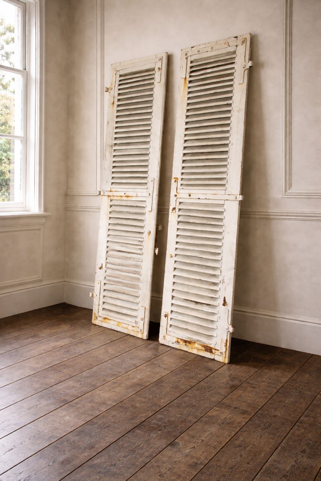 Set Of Two Antique French Original Painted Shutters