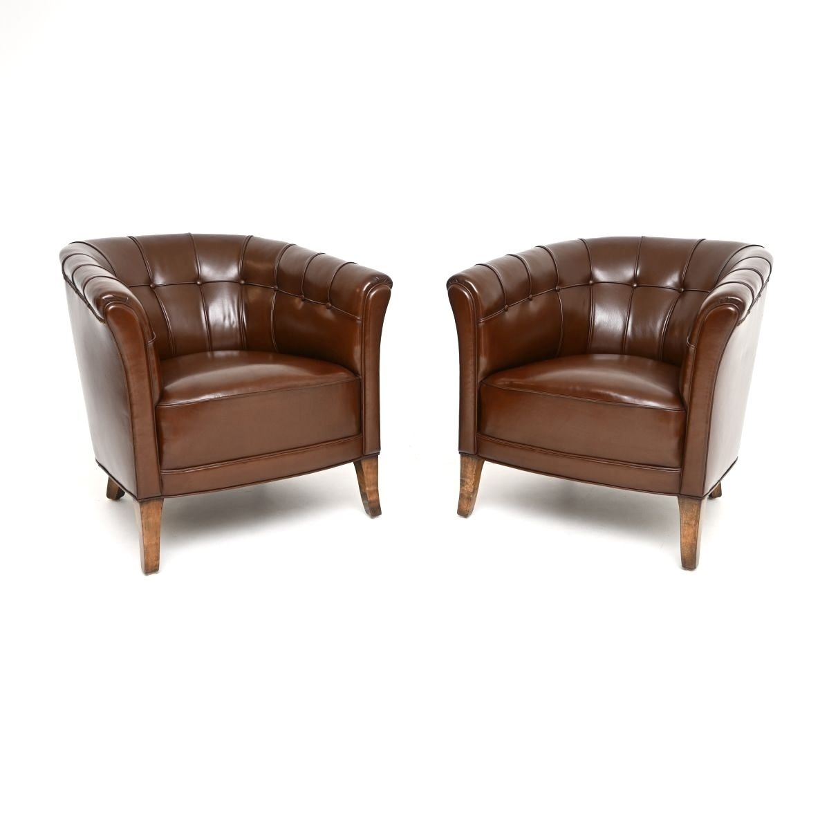 Pair Of Vintage Swedish Leather Armchairs