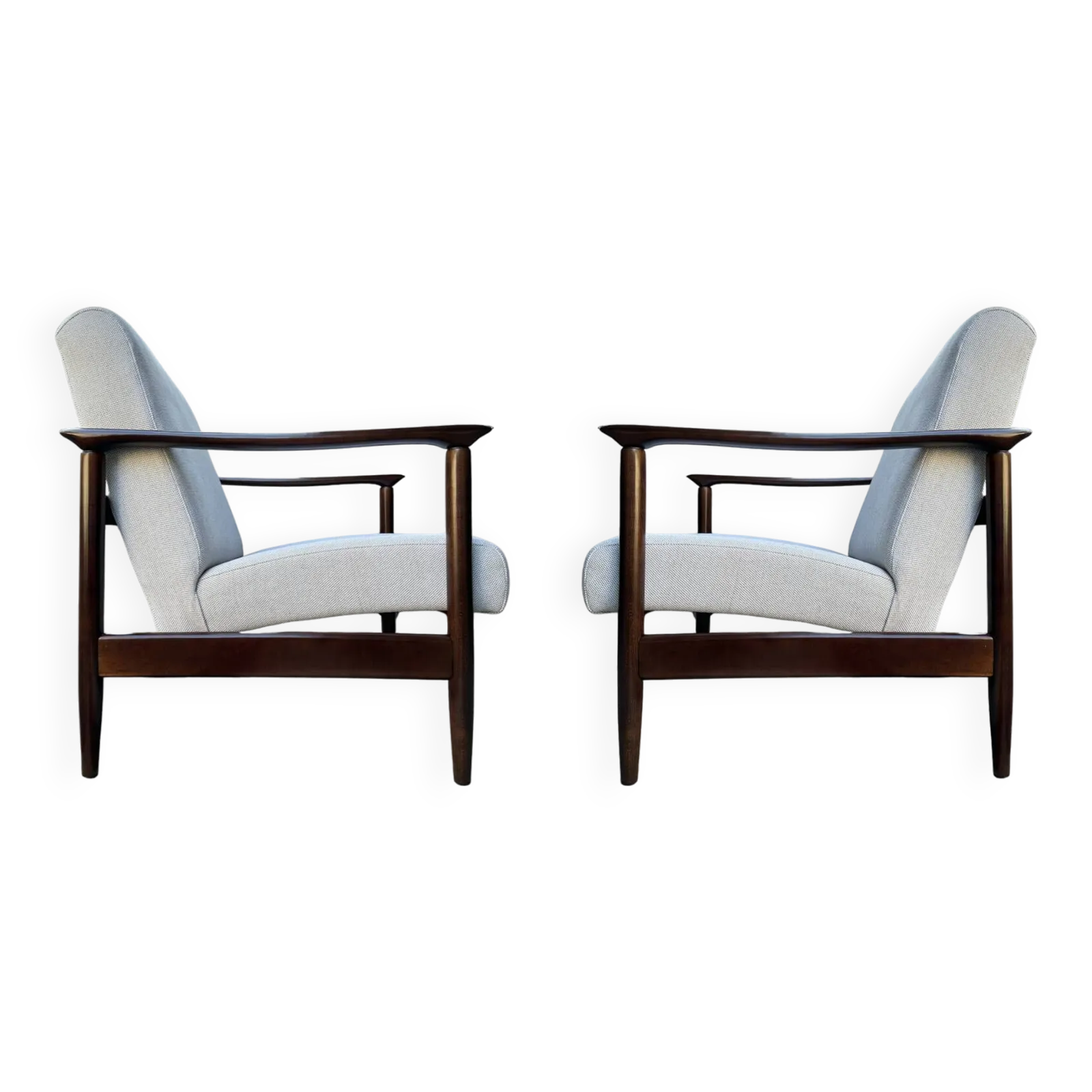 Mid Century Beige Linen Armchairs, By Edmund Homa, 1960s, Set Of Two