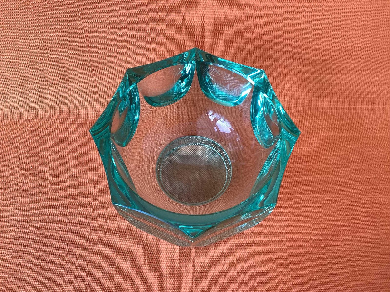 Rare Moser Emerald Green Glass Bowl, 1970 Adolf Matura Design, Production No. 2161 photo vinterior