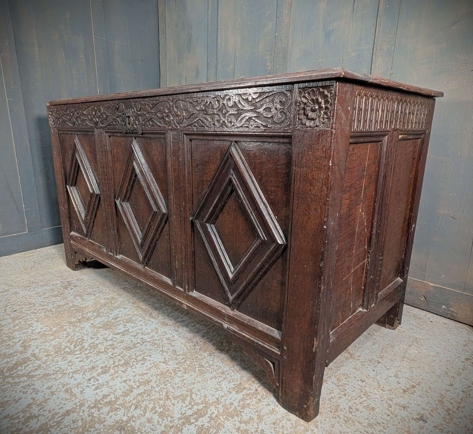 17th Century And Later Panelled Antique Oak Coffer With Diamond Panels photo buy
