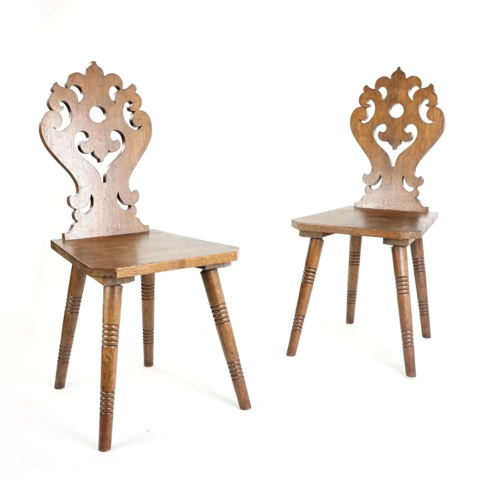 A Pair Of 19th Century German Carved Oak Hall Chairs