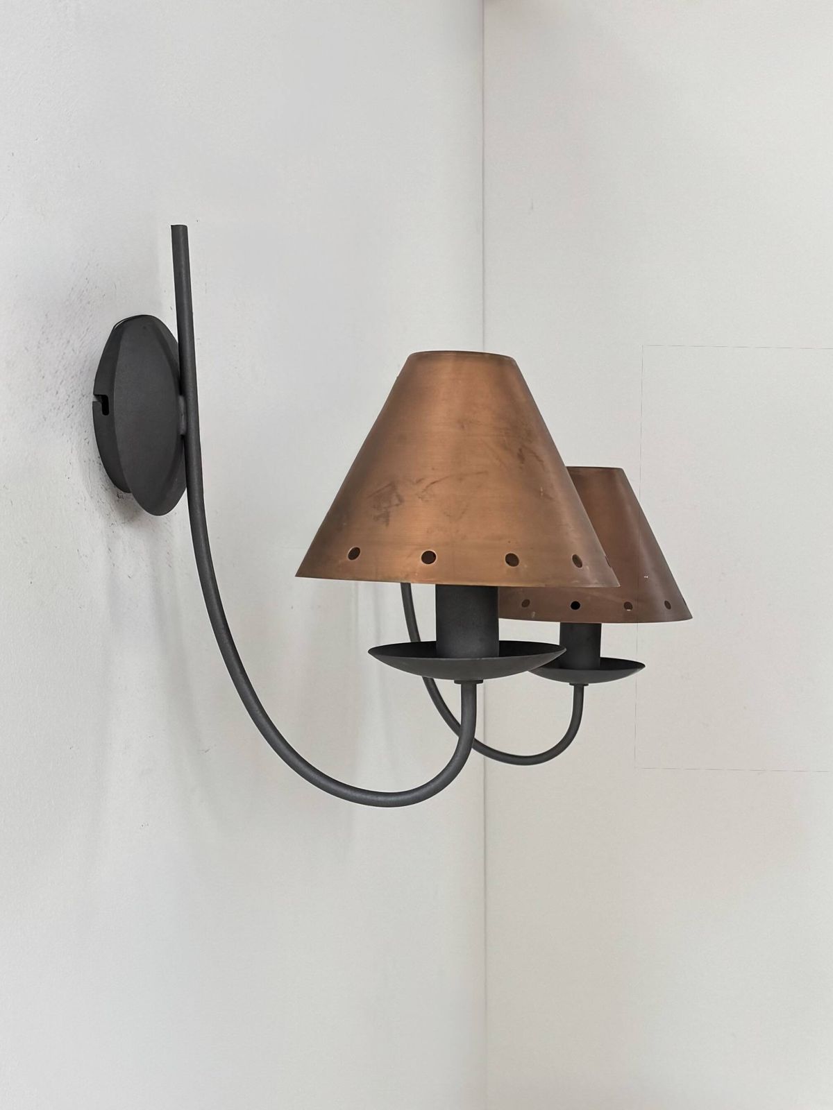 Pair Of Vintage Wall Lights, Copper And Black Lacquered Metal, France, 1970. photo furniture