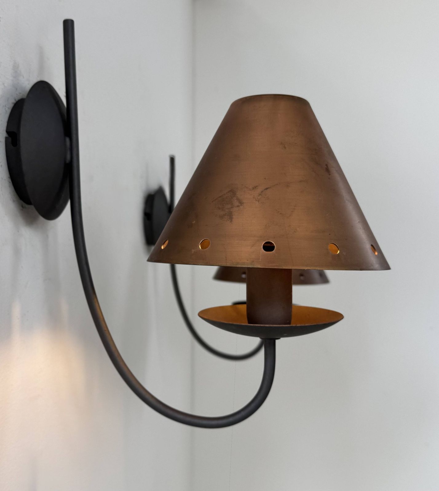 Pair Of Vintage Wall Lights, Copper And Black Lacquered Metal, France, 1970. photo vinterior