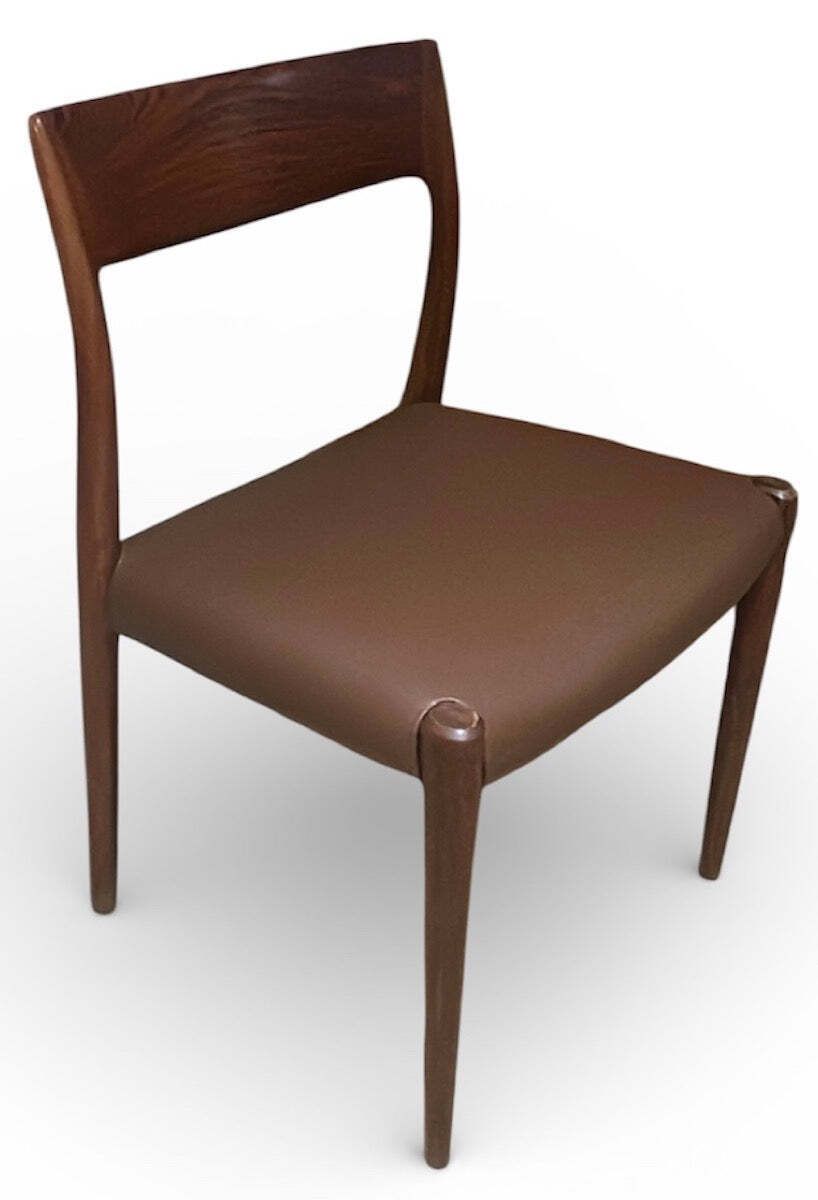 Pair Of Mid Century 1960s Danish Rosewood & Brown Leather Niels Møller For J.L. Møllers Møbelfabrik Model 77 Dining Chairs photo for sale