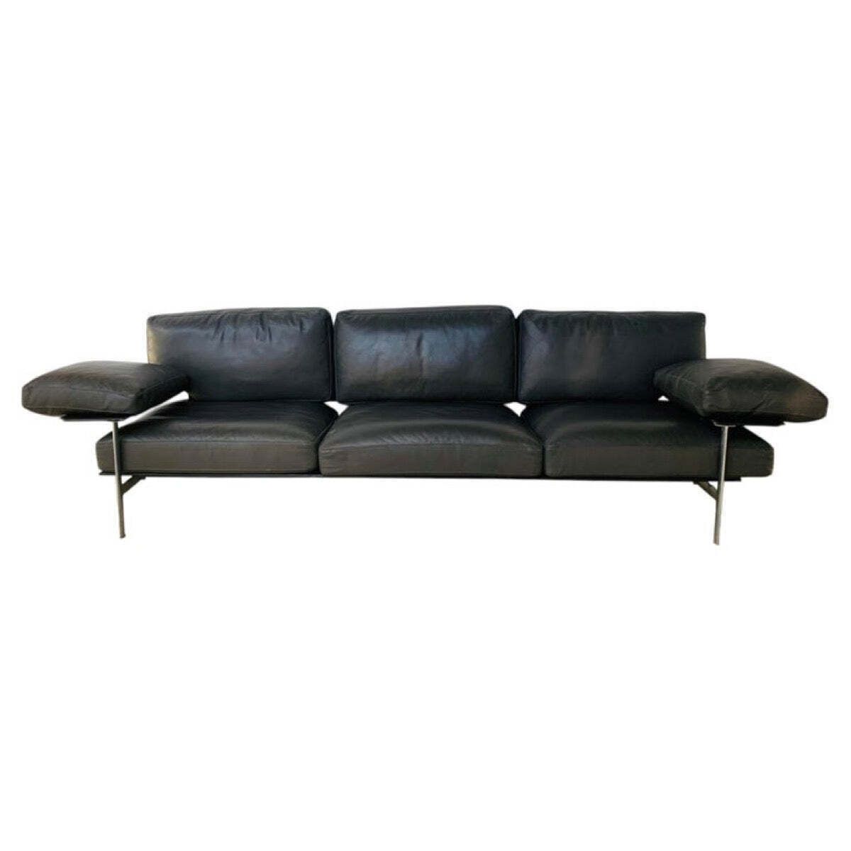 Vintage B&B Italia Diesis 3 Seater Grey Perforated Leather & Brushed Steel Sofa By Antonio Citterio & Paulo Nava