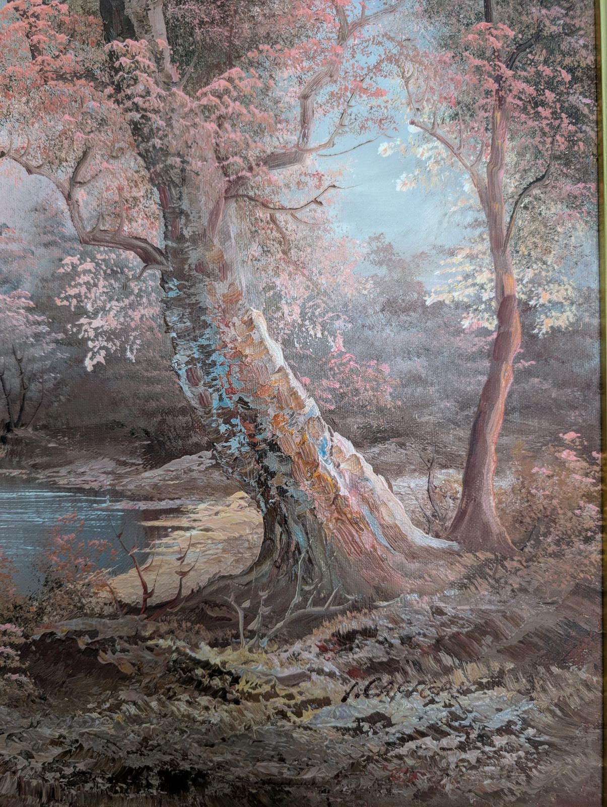 Vintage Framed Oil Painting Irene Cafieri Woodland Scene photo furniture