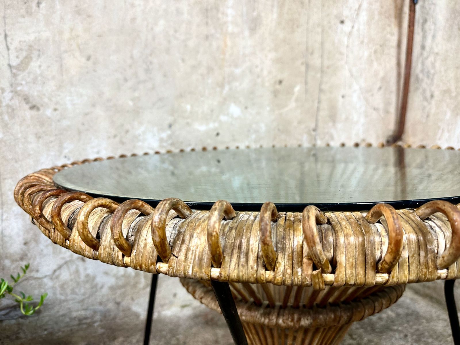 Vintage Rattan And Glass Franco Albini Coffee Table photo vinterior