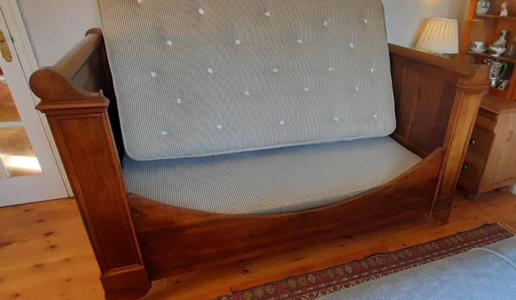 photo for sale Antique French Oak Lit Bateau Super Single Size Bed Mattress And Bedbase