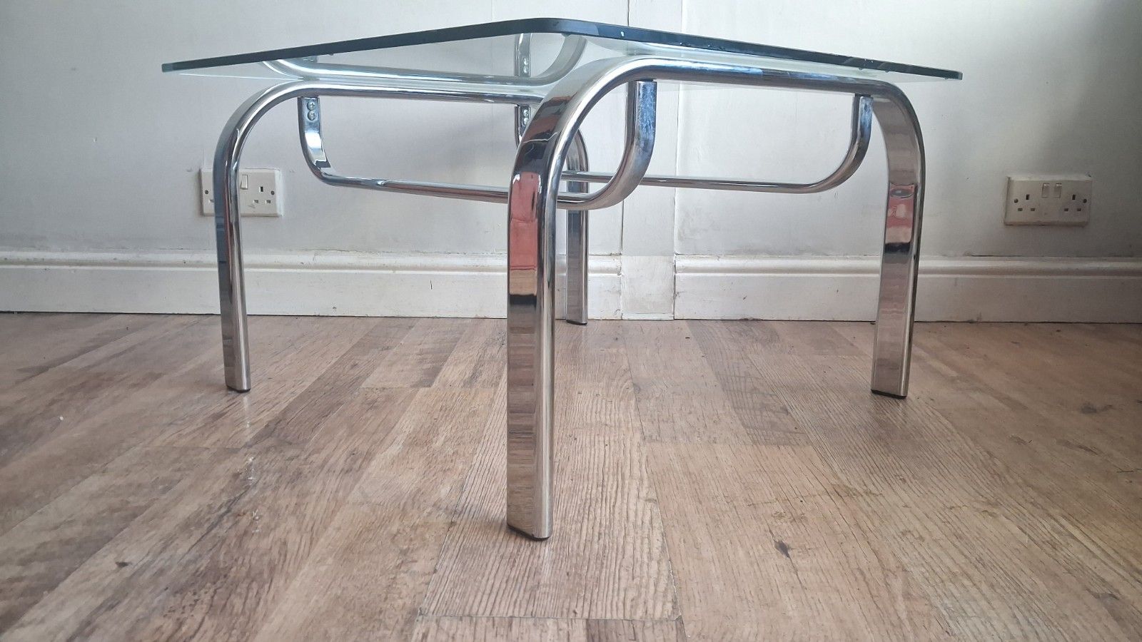 1980's Italian Chrome And Glass  Mid Century Coffee/Drinks Table
