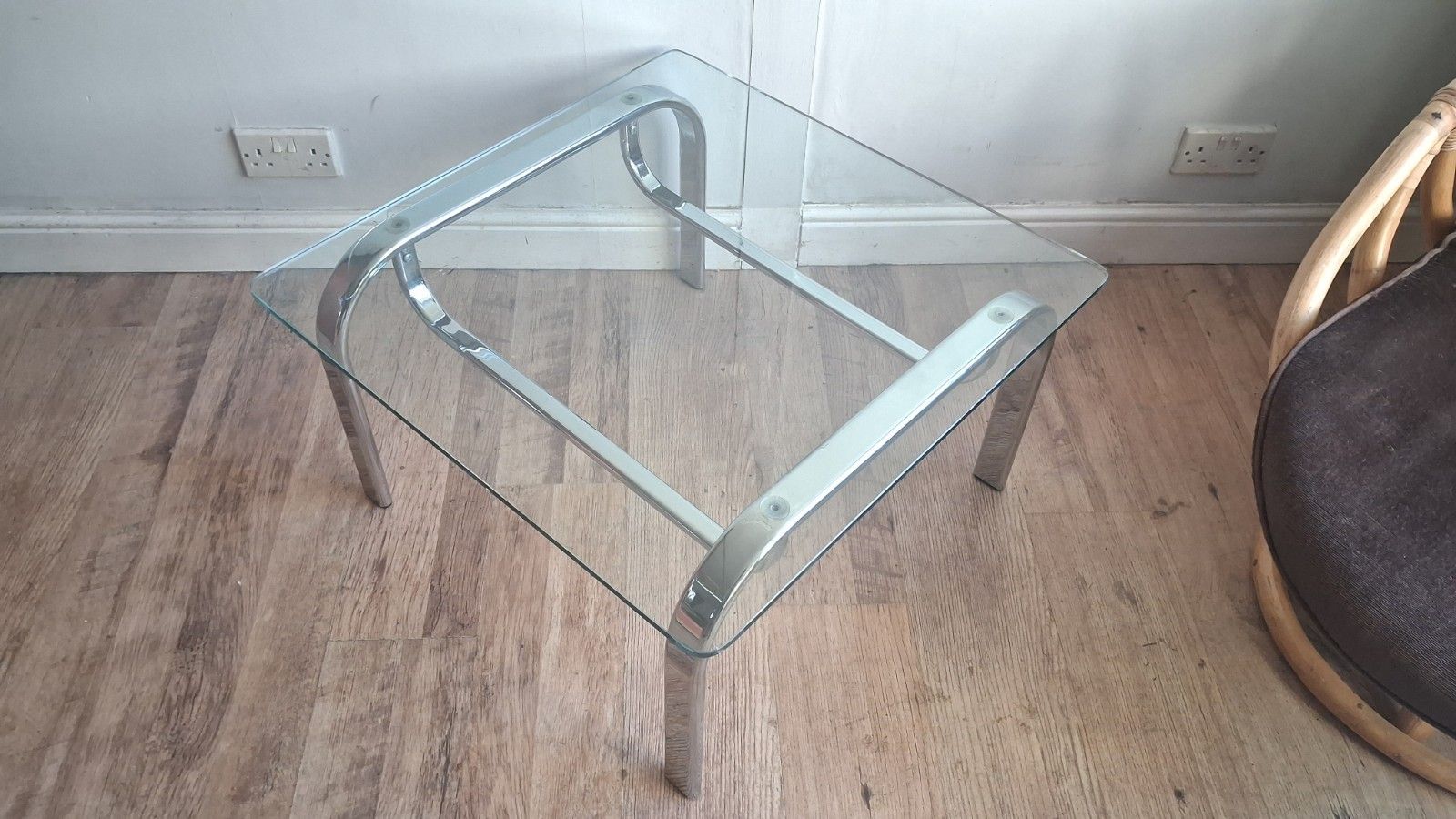 photo for sale 1980's Italian Chrome And Glass  Mid Century Coffee/Drinks Table