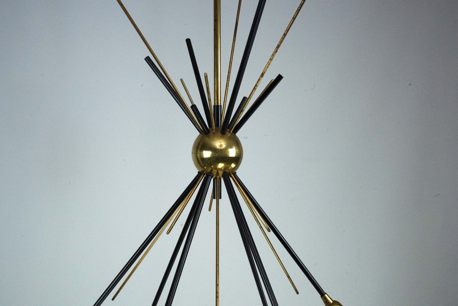 photo buy Mid Century Italian 6 Arm Stilnovo Brass And Opaline Glass Chandelier, 1950s
