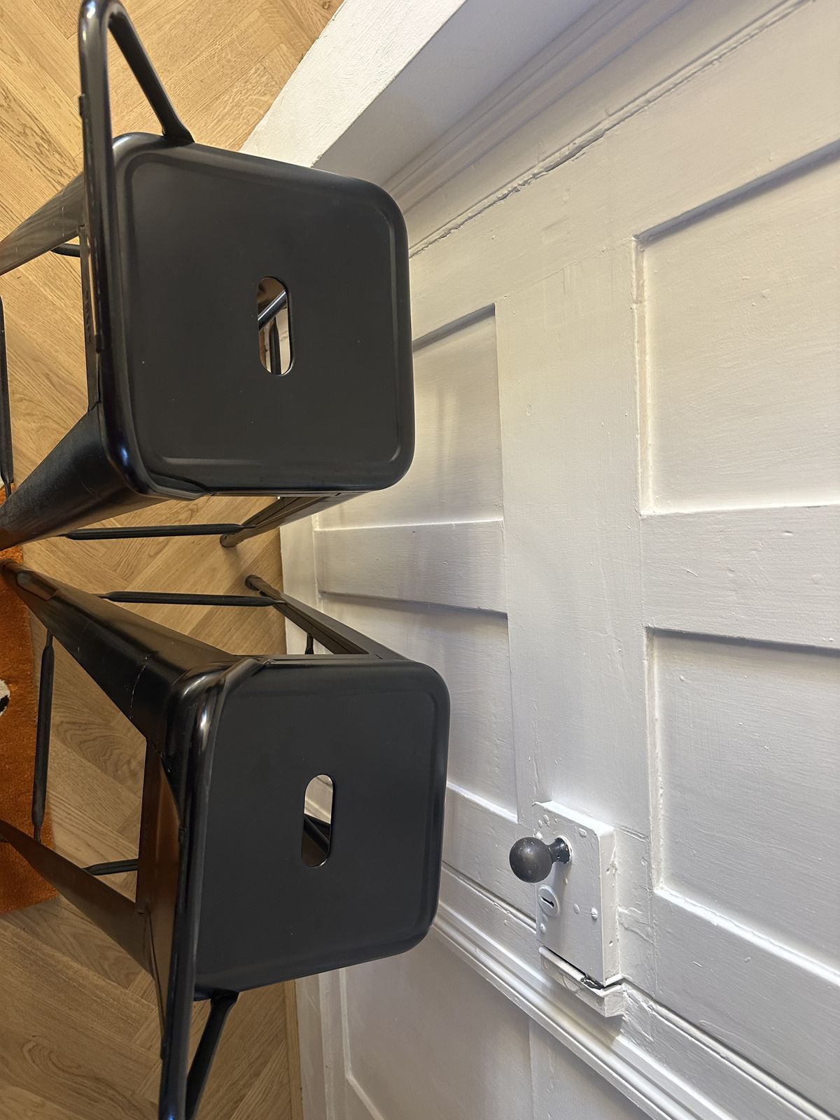 photo furniture 2 Genuine Tolix Metal Stools Matt Black High Counter 80cm Hardly Used Paid £733