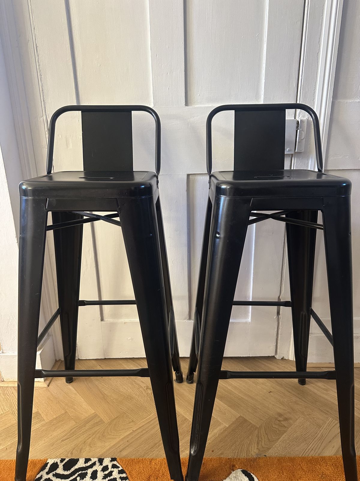 photo for sale 2 Genuine Tolix Metal Stools Matt Black High Counter 80cm Hardly Used Paid £733