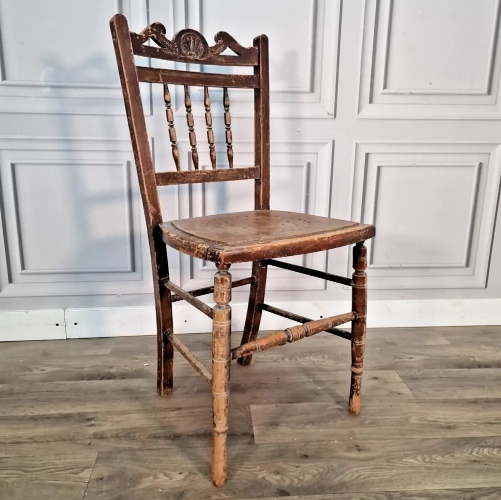 Antique Spindle Back Chair Wooden Bedroom Occasional Seat Victorian Edwardian