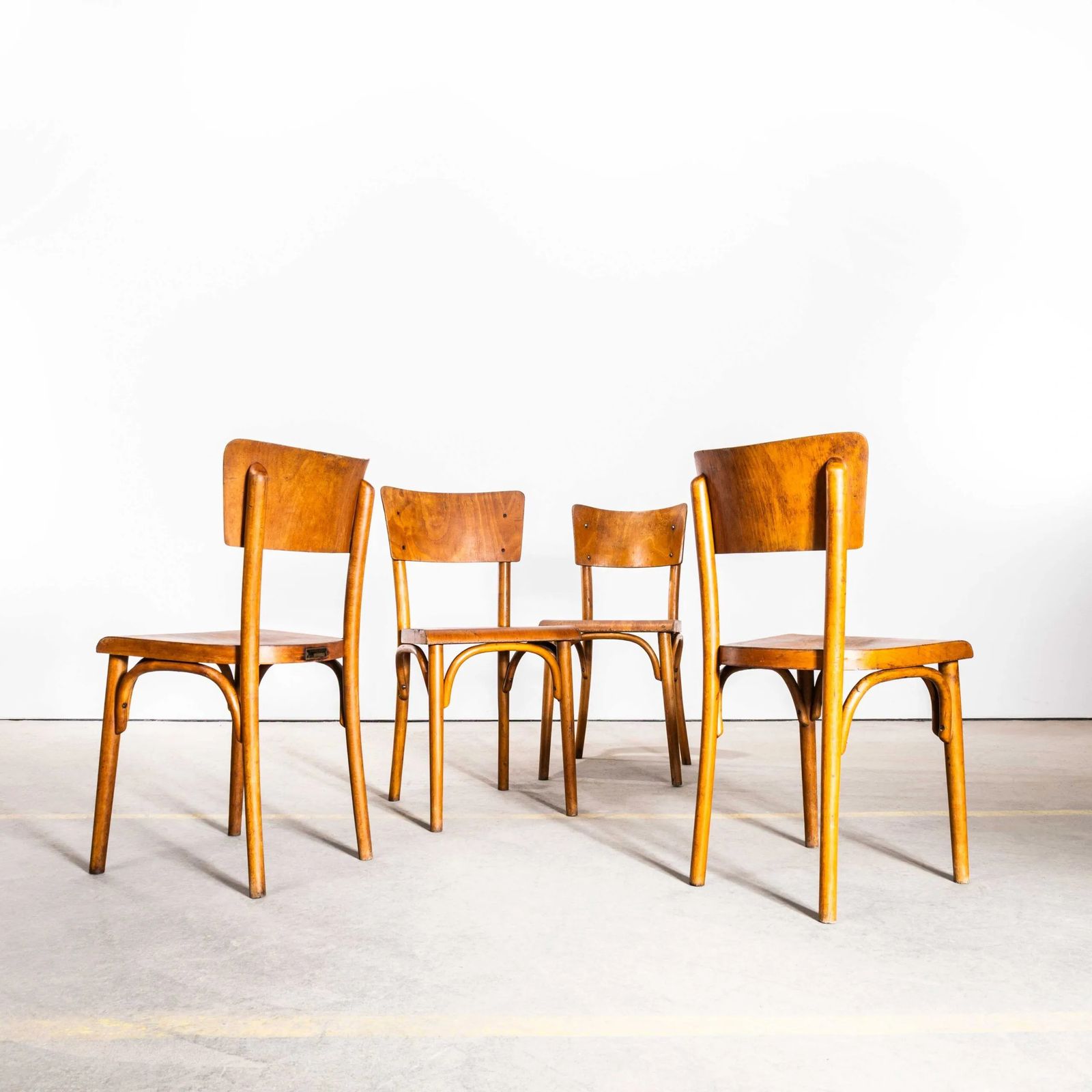 1940’s Large Honey Shield Back With A Flat Curved Edged Seat Dining Chairs – Set Of Four photo 645.0