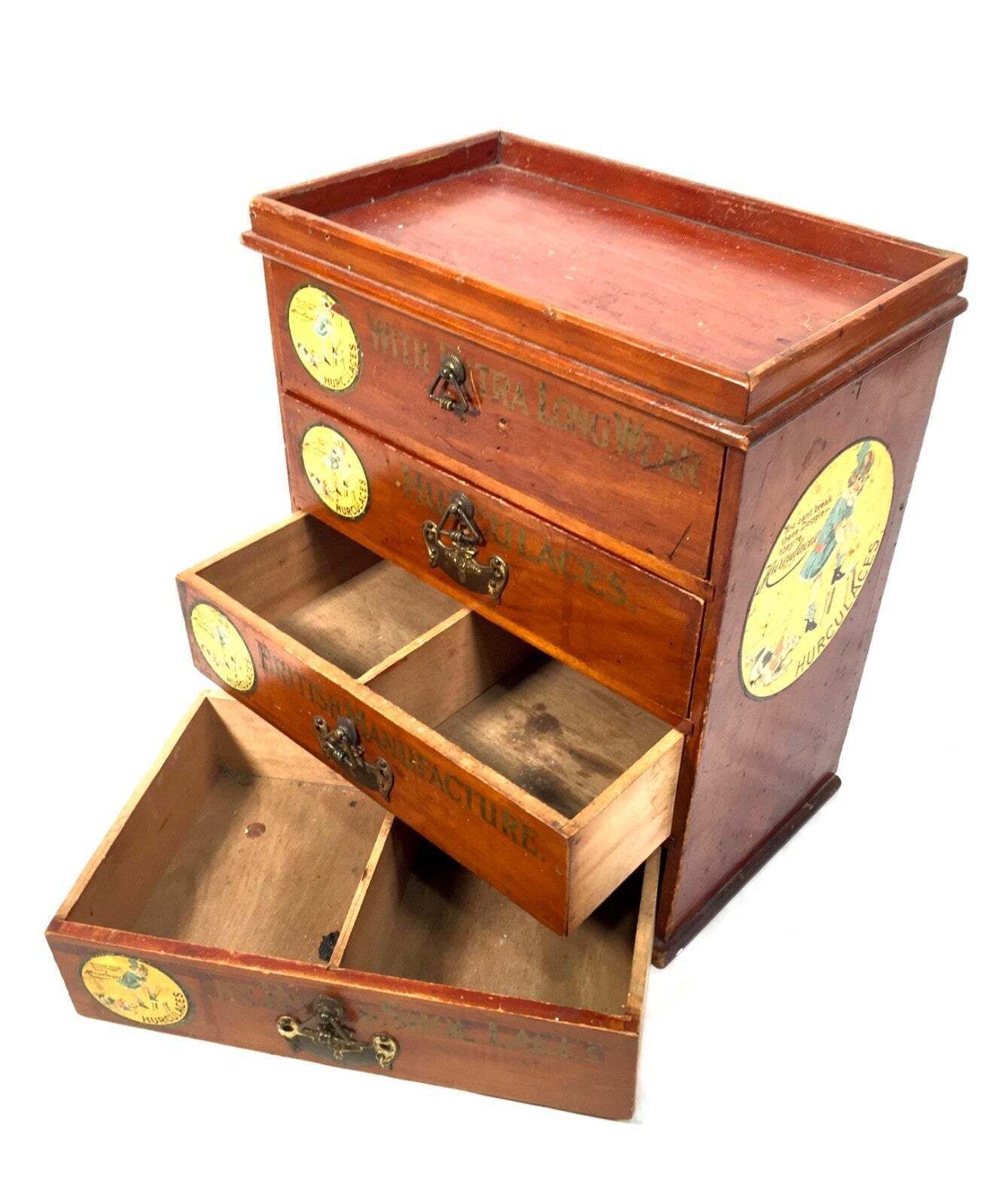 photo furniture Antique Advertising Hurculaces Haberdashery Shop Counter Drawers Cabinet C1930