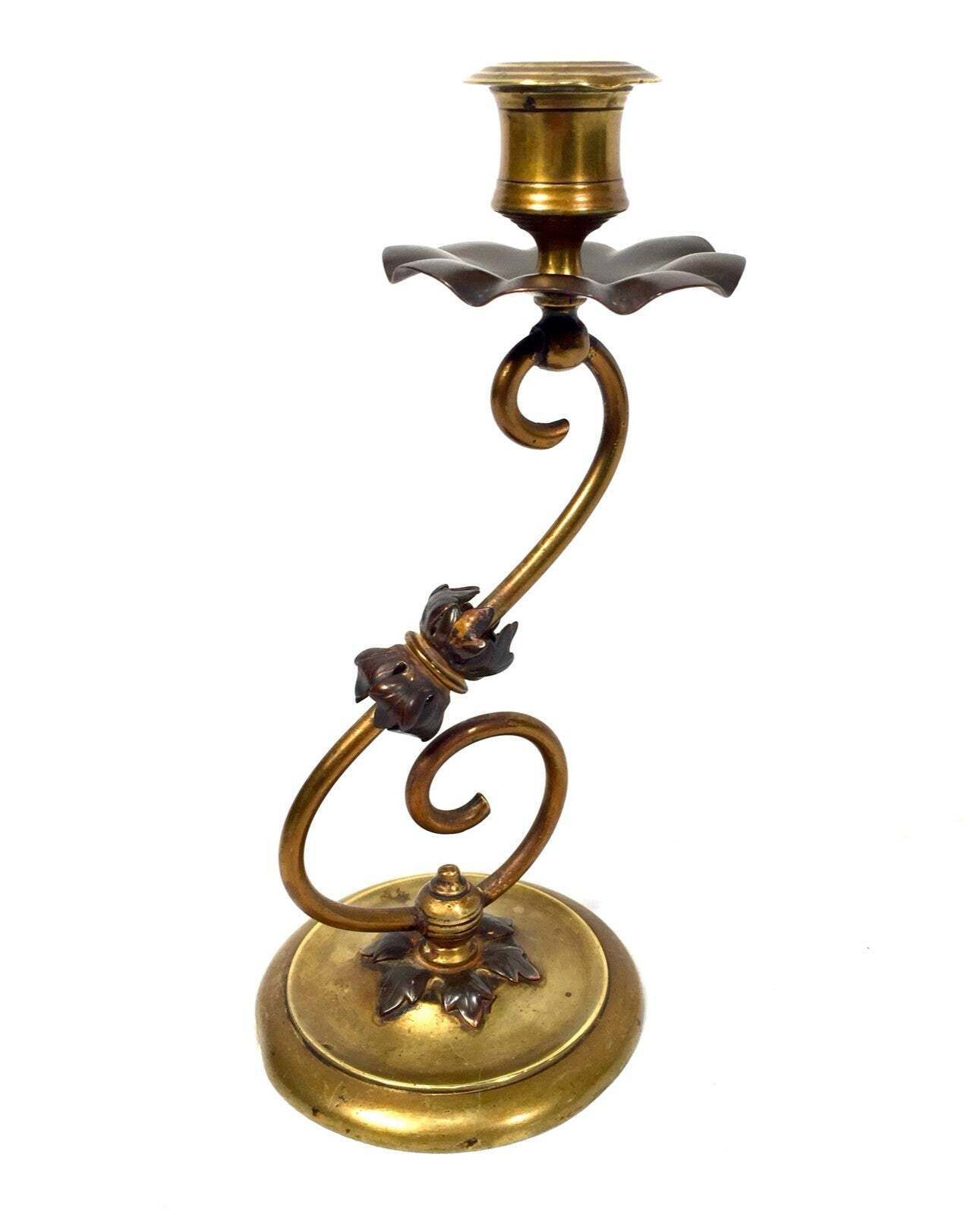 Antique Pair Of Brass & Copper Candle Stick Holders Art Nouveau 20th Century photo 169.0