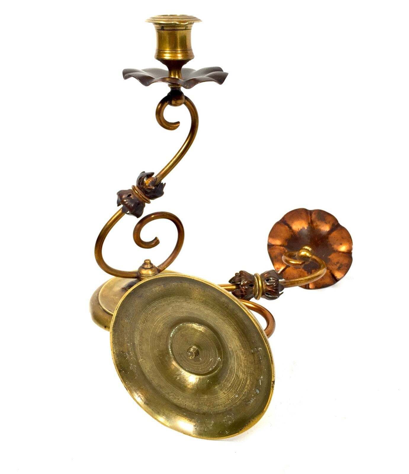 photo furniture Antique Pair Of Brass & Copper Candle Stick Holders Art Nouveau 20th Century